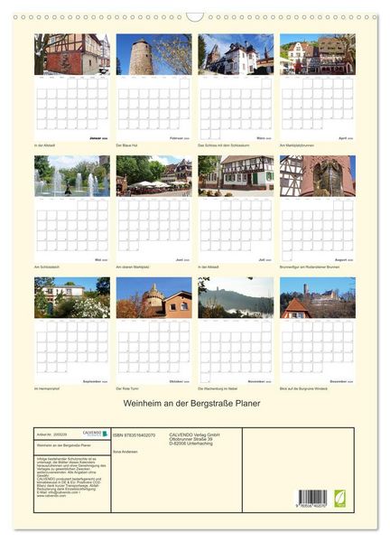 Produktbild: Weinheim an der Bergstra&szlig;e Planer (Wandkalender 2026 DIN A2 hoch), CALVENDO Monatskalender
