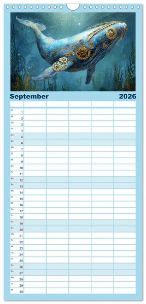 Produktbild: Familienplaner 2026 - Aqua Mechanica &ndash; Steampunk unter dem Meer mit 5 Spalten (Wandkalender, 21 x 45 cm) CALVENDO