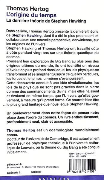 Produktbild: L'origine du temps : la derni&egrave;re th&eacute;orie de Stephen Hawking