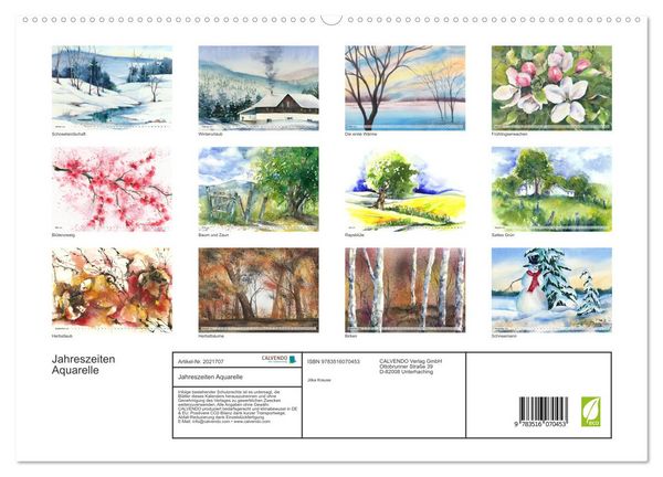 Produktbild: Jahreszeiten Aquarelle (hochwertiger Premium Wandkalender 2026 DIN A2 quer), Kunstdruck in Hochglanz