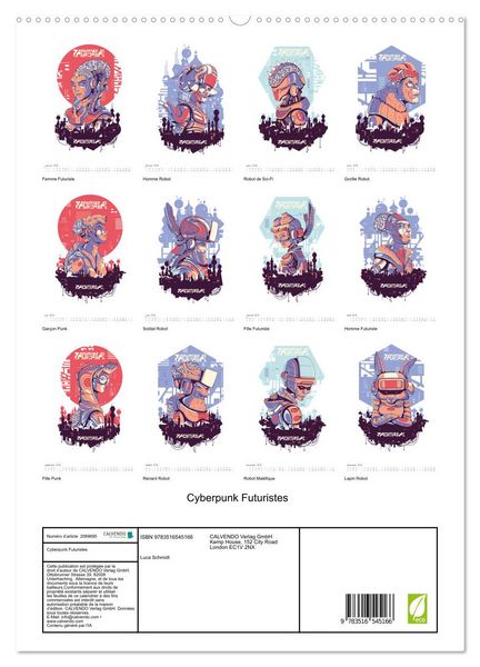 Produktbild: Cyberpunk Futuristes (Calendrier mural 2026 DIN A2 horizontal) calendrier de bureau
