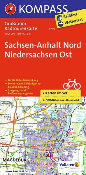 Produktbild: KOMPASS Gro&szlig;raum-Radtourenkarte 3705 Sachsen-Anhalt Nord - Niedersachsen Ost 1:125.000