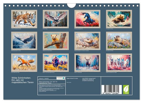 Produktbild: Wilde Sch&ouml;nheiten. Ein Jahr mit majest&auml;tischen Tieren (Wandkalender 2026 DIN A4 quer), CALVENDO Monatskalender