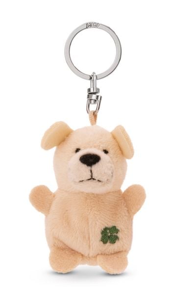 Produktbild: Schl&uuml;sselanh&auml;nger Hund beige mit Kleeblatt 5cm an