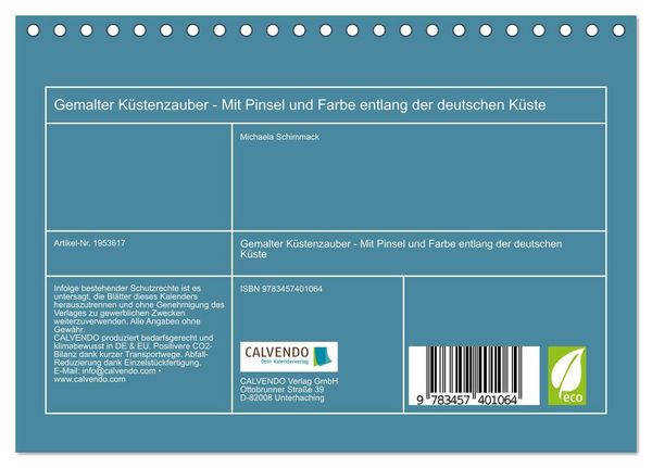 Produktbild: Gemalter K&uuml;stenzauber - Mit Pinsel und Farbe entlang der deutschen K&uuml;ste (Tischkalender 2026 DIN A5 quer), CALVENDO Monatskalender