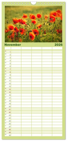 Produktbild: Familienplaner 2026 - Mohnblumen Tr&auml;ume mit 5 Spalten (Wandkalender, 21 x 45 cm) CALVENDO