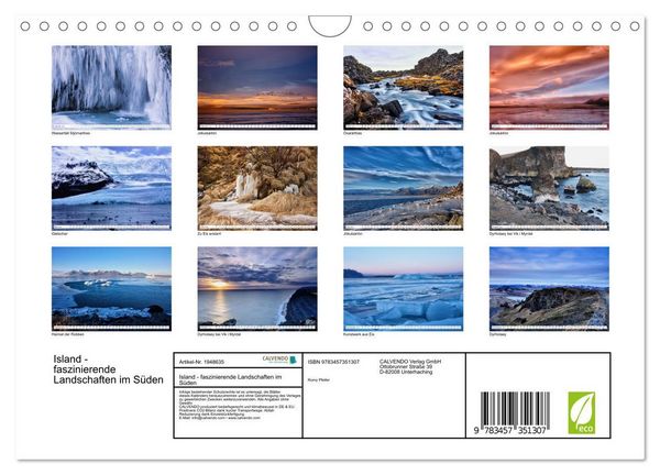 Produktbild: Island - faszinierende Landschaften im S&uuml;den (Wandkalender 2026 DIN A4 quer), CALVENDO Monatskalender