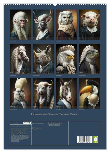 Produktbild: Im Namen des Gesetzes Tierische Richter (hochwertiger Premium Wandkalender 2026 DIN A2 hoch), Kunstdruck in Hochglanz
