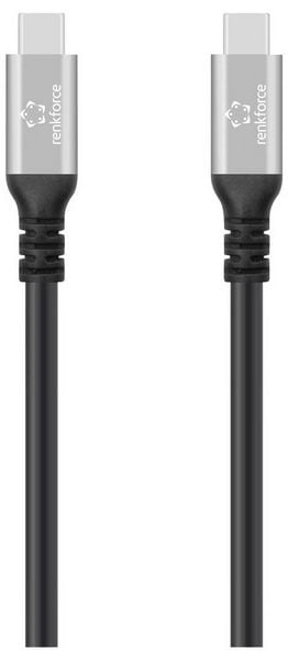 Produktbild: Renkforce USB-C&reg; Kabel USB4&reg; USB-C&reg; Stecker 0.50 m Schwarz Aluminium-Stecker, Silikon, hochflexibel, 8K UHD RF-6820206