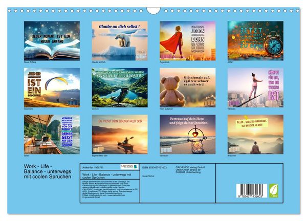 Produktbild: Work - Life - Balance - unterwegs mit coolen Spr&uuml;chen (Wandkalender 2026 DIN A3 quer), CALVENDO Monatskalender