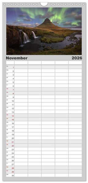 Produktbild: Familienplaner 2026 - Island - Traumland am Rande der Arktis mit 5 Spalten (Wandkalender, 21 x 45 cm) CALVENDO