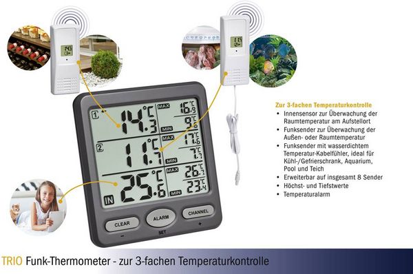 Produktbild: TFA Dostmann TRIO Funk-Thermometer Anthrazit
