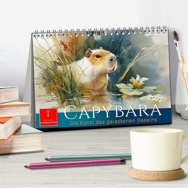 Produktbild: Capybara - die Kunst des gelassenen Daseins (Tischkalender 2027 DIN A5 quer), CALVENDO Monatskalender