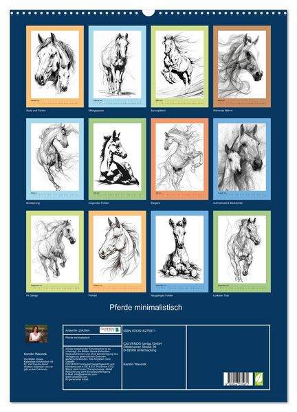 Produktbild: Pferde minimalistisch (Wandkalender 2026 DIN A2 hoch), CALVENDO Monatskalender