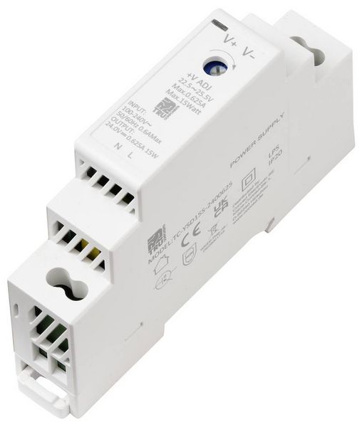 Produktbild: TRU COMPONENTS TC-13713364 Hutschienen-Netzteil (DIN-Rail) Verbrauch (StandBy) 0.3 W 24 V/DC 0.625 A 15 W Anzahl Ausg&auml;nge:1 x Inhalt 1 St.