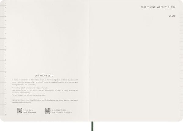 Produktbild: Moleskine 15 Monate Essential Wochenkalender 2026/2027, 1 Wo = 2 Seiten, vertikal, XXL, weicher Einband, Myrtengr&uuml;n