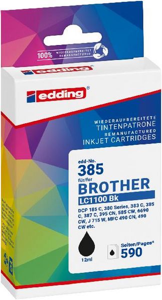 Produktbild: Edding Druckerpatrone ersetzt Brother LC-1100BK Kompatibel Schwarz EDD-385 18-385
