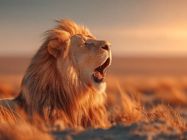 CALVENDO Puzzle Brüllender Löwe im Sonnenuntergang | 1000 Teile Lege-Größe 64x48cm Foto-Puzzle für glückliche Stunden