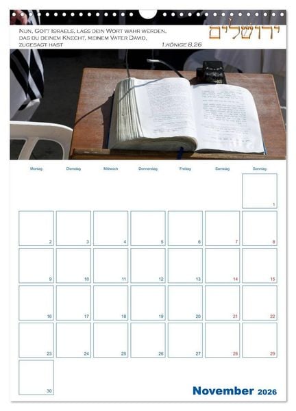 Produktbild: Jerusalem Kalender mit Bibelworten und Planer! (Wandkalender 2026 DIN A3 hoch), CALVENDO Monatskalender