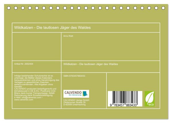 Produktbild: Wildkatzen - Die lautlosen J&auml;ger des Waldes (Tischkalender 2026 DIN A5 quer), CALVENDO Monatskalender