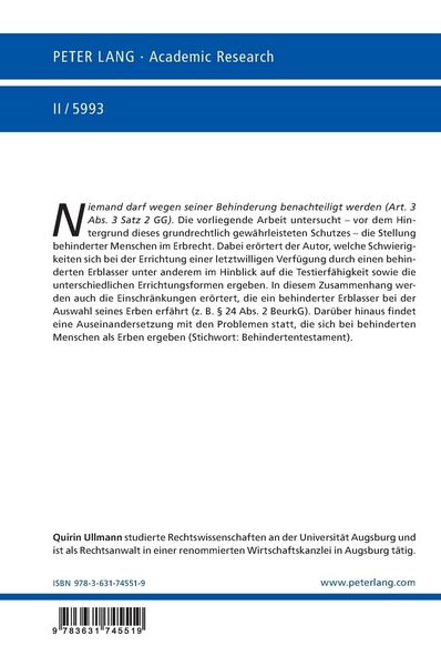 Produktbild: Die Stellung behinderter Menschen im Erbrecht