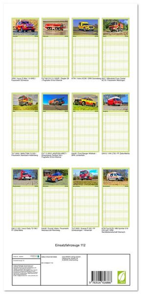 Produktbild: Familienplaner 2026 - Einsatzfahrzeuge 112 mit 5 Spalten (Wandkalender, 21 x 45 cm) CALVENDO
