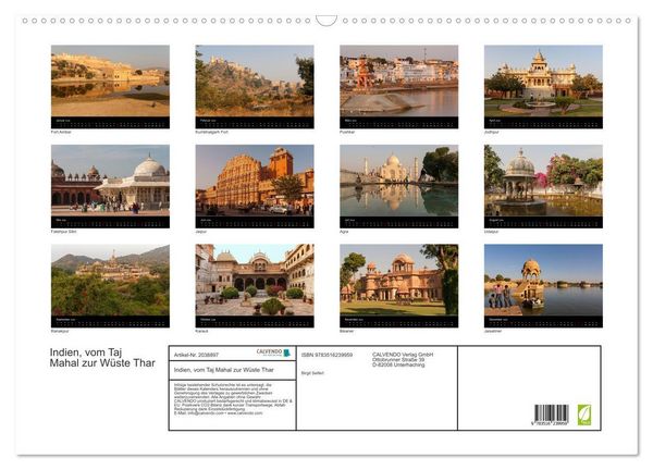 Produktbild: Indien, vom Taj Mahal zur W&uuml;ste Thar (Wandkalender 2026 DIN A2 quer), CALVENDO Monatskalender
