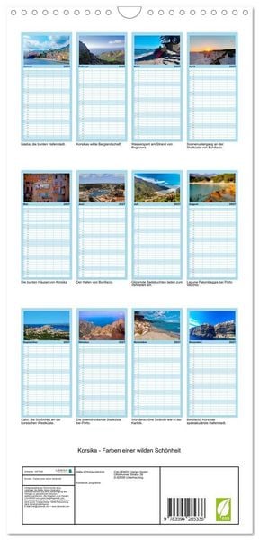 Produktbild: Familienplaner 2027 - Korsika - Farben einer wilden Sch&ouml;nheit mit 5 Spalten (Wandkalender, 21 x 45 cm) CALVENDO