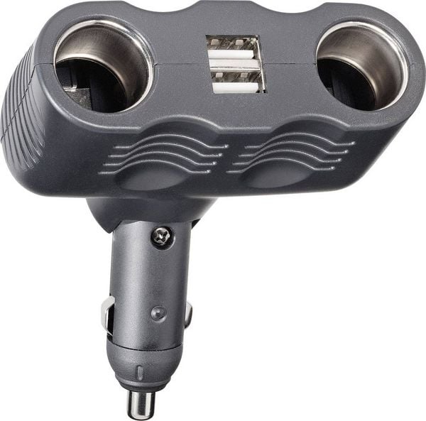 Produktbild: Basetech A13-123 2fach Zigarettenanz&uuml;nder-Verteiler Anzahl Zigarettenkupplungen 2 x Schnittstellen: USB 2 x Belastbarkeit Strom max. 10 A