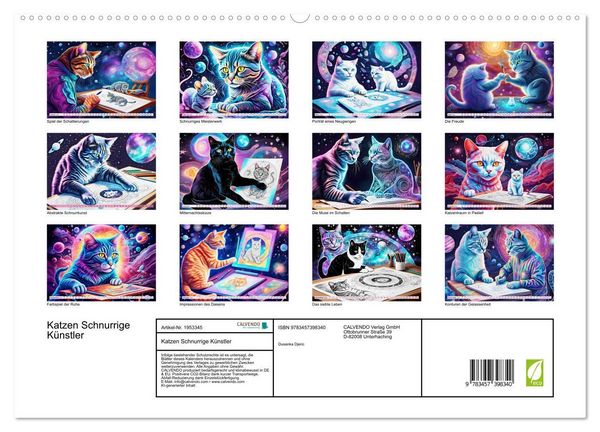 Produktbild: Katzen Schnurrige K&uuml;nstler (hochwertiger Premium Wandkalender 2026 DIN A2 quer), Kunstdruck in Hochglanz