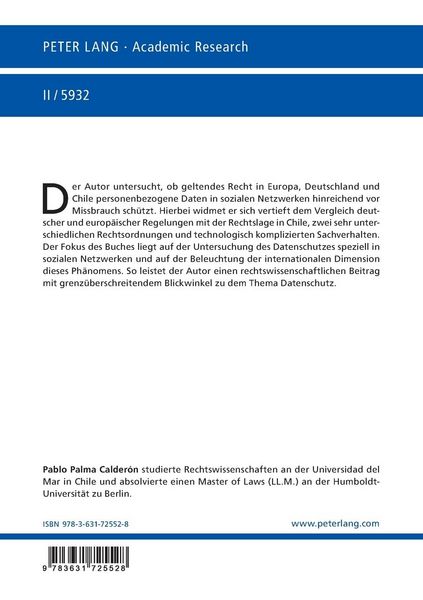 Produktbild: Datenschutz in sozialen Netzwerken in Europa, Deutschland und Chile