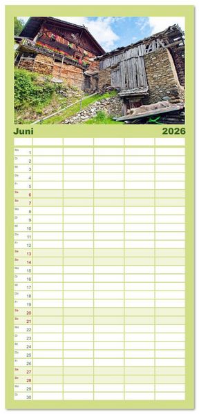 Produktbild: Familienplaner 2026 - Ultental Wundersch&ouml;ne alte Bauernh&auml;user mit 5 Spalten (Wandkalender, 21 x 45 cm) CALVENDO