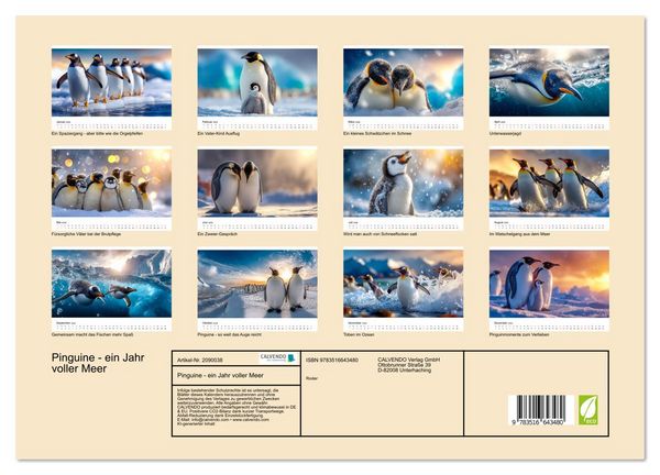 Produktbild: Pinguine - ein Jahr voller Meer (hochwertiger Premium Wandkalender 2026 DIN A2 quer), Kunstdruck in Hochglanz