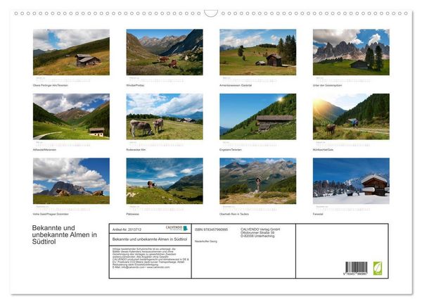 Produktbild: Bekannte und unbekannte Almen in S&uuml;dtirol (Wandkalender 2026 DIN A2 quer), CALVENDO Monatskalender