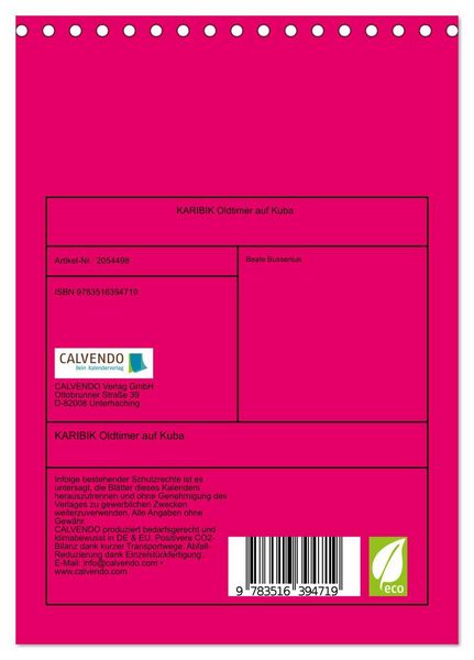 Produktbild: KARIBIK Oldtimer auf Kuba (Tischkalender 2026 DIN A5 hoch), CALVENDO Monatskalender