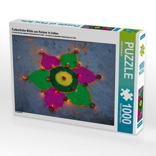 CALVENDO Puzzle Farbenfrohe Blüte aus Kerzen in Indien | 1000 Teile Lege-Größe 64x48cm Foto-Puzzle für glückliche Stunden