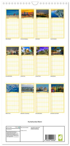 Produktbild: Familienplaner 2026 - Kunterbuntes Miami mit 5 Spalten (Wandkalender, 21 x 45 cm) CALVENDO