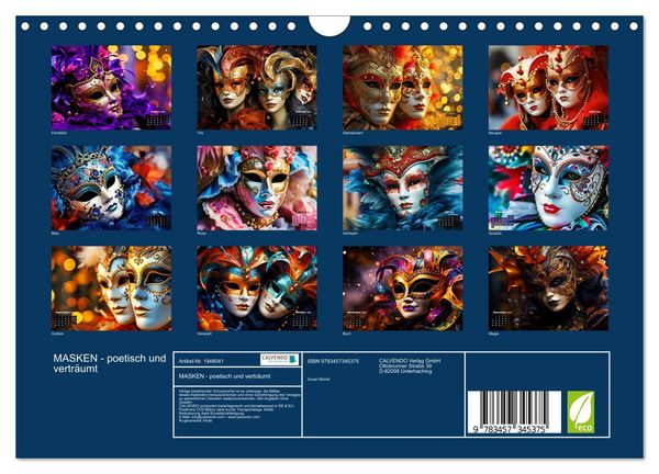 Produktbild: MASKEN - poetisch und vertr&auml;umt (Wandkalender 2026 DIN A4 quer), CALVENDO Monatskalender