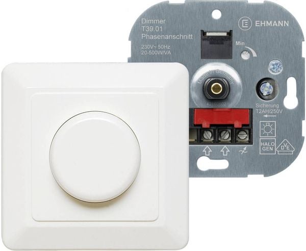 Ehmann 3960c0120 Unterputz Dimmer Geeignet für Leuchtmittel: Glühlampe, Halogenlampe Reinweiß