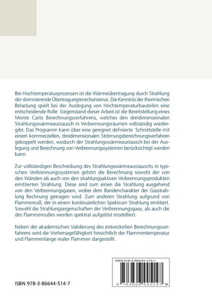 Produktbild: Modellierung des dreidimensionalen Strahlungsw&auml;rmeaustauschs in Verbrennungsr&auml;umen mittels Monte Carlo Methode