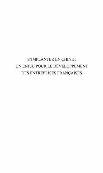 Produktbild: S'implanter en chine : un enjeu pour le developpement des entreprises francaises