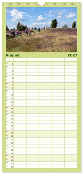 Produktbild: Familienplaner 2027 - Die L&uuml;neburger Heide - Ausflugsziel im Norden mit 5 Spalten (Wandkalender, 21 x 45 cm) CALVENDO