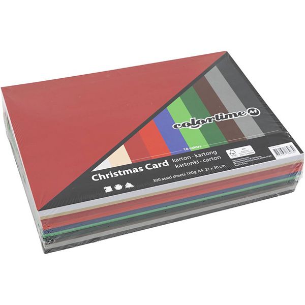 Produktbild: Creativ Company Weihnachts-Karton, A4, Blatt 210x297 mm, 180 g, sortierte Farben, 300 Blatt sortiert