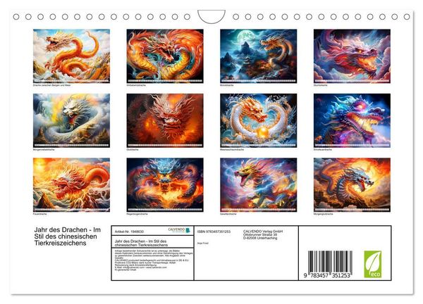 Produktbild: Jahr des Drachen - Im Stil des chinesischen Tierkreiszeichens (Wandkalender 2026 DIN A4 quer), CALVENDO Monatskalender