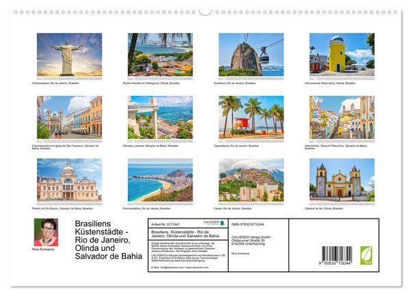 Produktbild: Brasiliens K&uuml;stenst&auml;dte - Rio de Janeiro, Olinda und Salvador de Bahia (hochwertiger Premium Wandkalender 2026 DIN A2 quer), Kunstdruck in Hochglanz