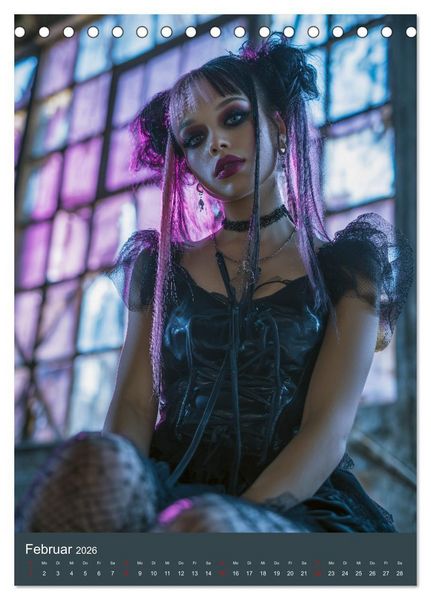 Produktbild: Gothic Girls - d&uuml;stere Frauen in schwarzer Gothic-Kleidung (Tischkalender 2026 DIN A5 hoch), CALVENDO Monatskalender