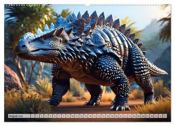 Produktbild: Dinosaurier - die Welt der Urzeitgiganten (hochwertiger Premium Wandkalender 2026 DIN A2 quer), Kunstdruck in Hochglanz