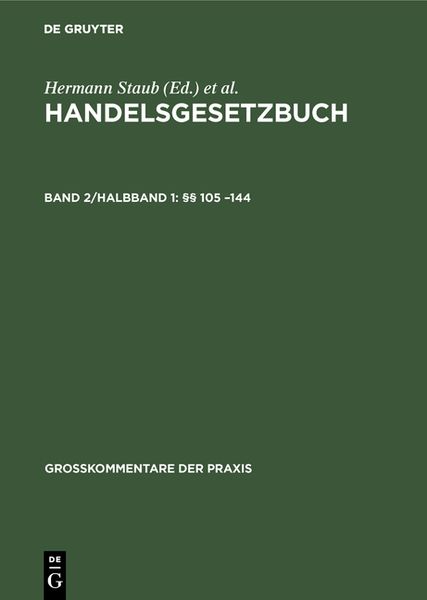 Produktbild: Handelsgesetzbuch / &sect;&sect; 105 &ndash;144