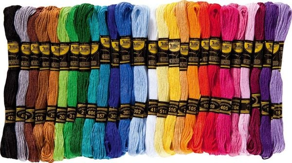 Produktbild: Folia Stickgarn BASIC, 52 Docken je 8m in 26 Farben