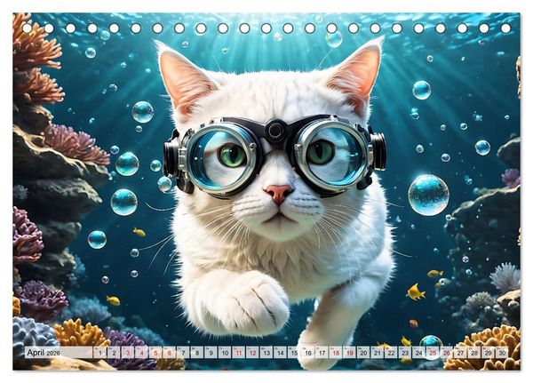 Produktbild: Katzen unter Wasser (Tischkalender 2026 DIN A5 quer), CALVENDO Monatskalender